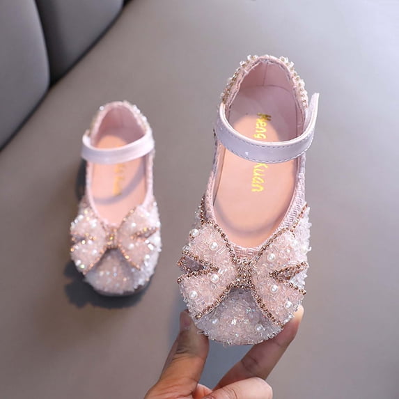 hengsof Girls Sparkly Rhinestone Pearl Bow Flats Fashion Sequins Ballet Shoes Soft Sole Comfort Stretch Princess Party Sandals