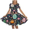 thumbnail image 1 of hengsof Girls Spring Dress, Short Sleeve Spring Easter Round Neck Special Event Dress Sweet and Cute Dress for Kids Ages 4 to 14 Years, 1 of 5