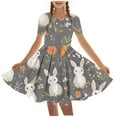 thumbnail image 1 of hengsof Girls Spring Dress, Short Sleeve Spring Easter Round Neck Special Event Dress Sweet and Cute Dress for Kids Ages 4 to 14 Years, 1 of 5