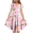 thumbnail image 1 of hengsof Girls Spring Party Dress for 4-15 Years Old Short Sleeve Flutter Sleeve Round Neck Printed Belted Waist Pocket Tiered Sundress, 1 of 5