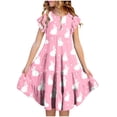 thumbnail image 1 of hengsof Girls Spring Party Dress for 4-15 Years Old Short Sleeve Flutter Sleeve Round Neck Printed Belted Waist Pocket Tiered Sundress, 1 of 5