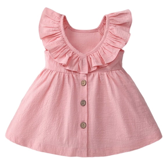 hengsof Girls Spring Summer Sleeveless Princess Dress Cute Ruffled Round Neck Loose Soft Casual Sundress for 0-6 Years