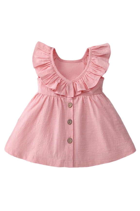 Girls Spring Summer Sleeveless Princess Dress Cute Ruffled Round Neck Loose Soft Casual Sundress for 0-6 Years