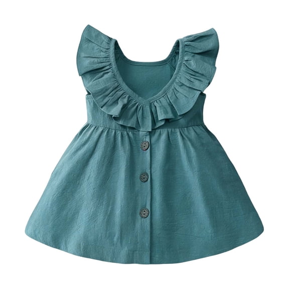 hengsof Girls Spring Summer Sleeveless Princess Dress Cute Ruffled Round Neck Loose Soft Casual Sundress for 0-6 Years