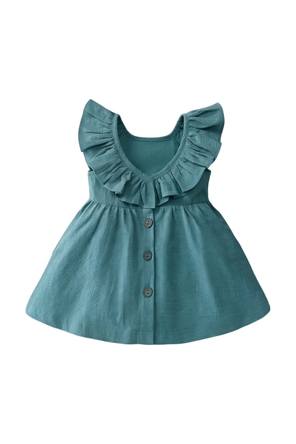 Girls Spring Summer Sleeveless Princess Dress Cute Ruffled Round Neck Loose Soft Casual Sundress for 0-6 Years