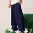 thumbnail image 1 of hengsof Girls Spring Summer Solid Elastic Waist Casual Pants Cute Ruffle Hem Cotton Loose Comfortable Long Pants for 2-14 Years Kids, 1 of 7