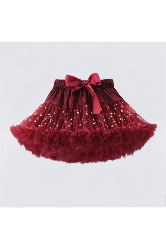 Girls Star Detail Tulle Tutu Skirt Adjustable Waist, Puffy Layered Dance Recital Skirt, Performance Costume for Kids Size 0-10 Years