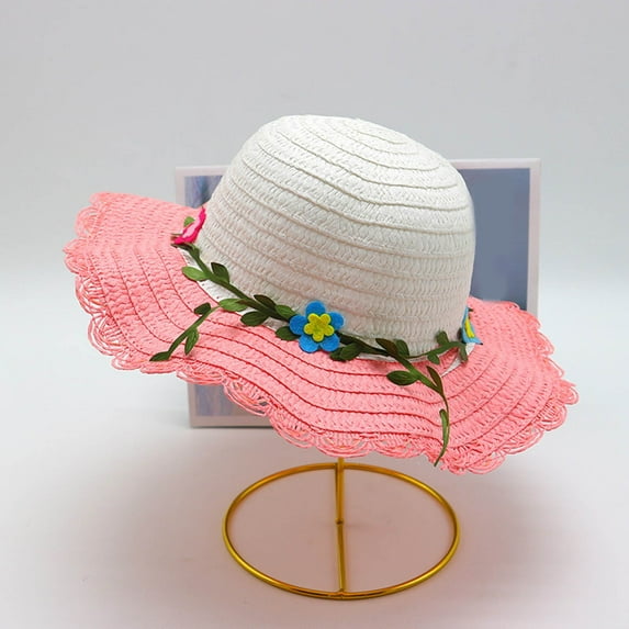 hengsof Girls Straw Hat with Flower, Summer Cute Large Brim Bowknot Beach Toddler Straw Sun Hat