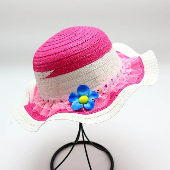 hengsof Girls Straw Hat with Flower, Summer Cute Large Brim Bowknot Beach Toddler Straw Sun Hat