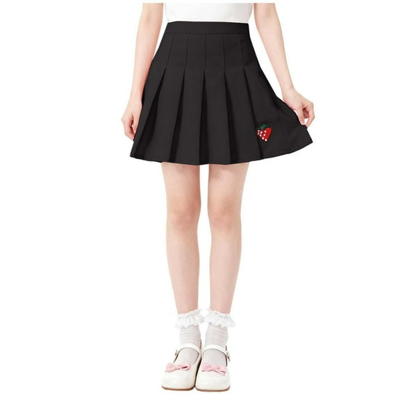 hengsof Girls Strawberry Print A Line Skirt with Lining, School Uniform Style Pleated Skirt for Big Kids, Academic Wear for Children Size 3-12 Years