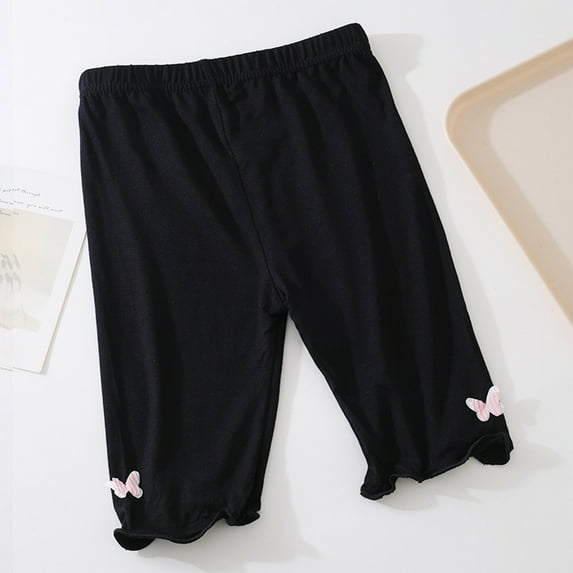 hengsof Girls' Stretch Leggings, Solid Color Sweet Bow Lace Leggings, Summer Thin Casual Comfortable Three Quarter Pants, Sizes 3-14 Years Old