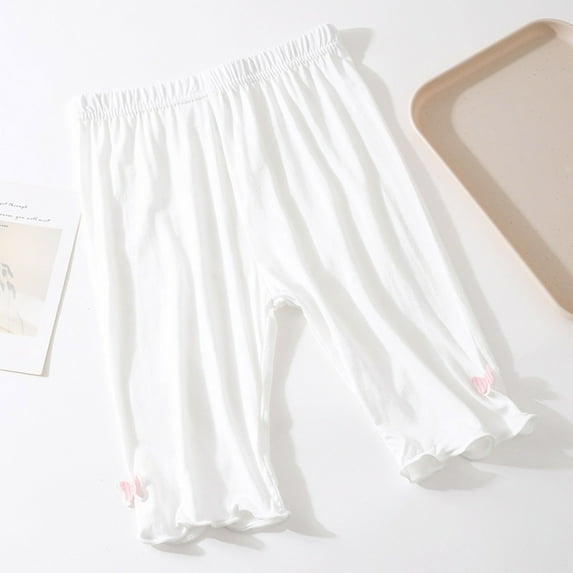 hengsof Girls' Stretch Leggings, Solid Color Sweet Bow Lace Leggings, Summer Thin Casual Comfortable Three Quarter Pants, Sizes 3-14 Years Old
