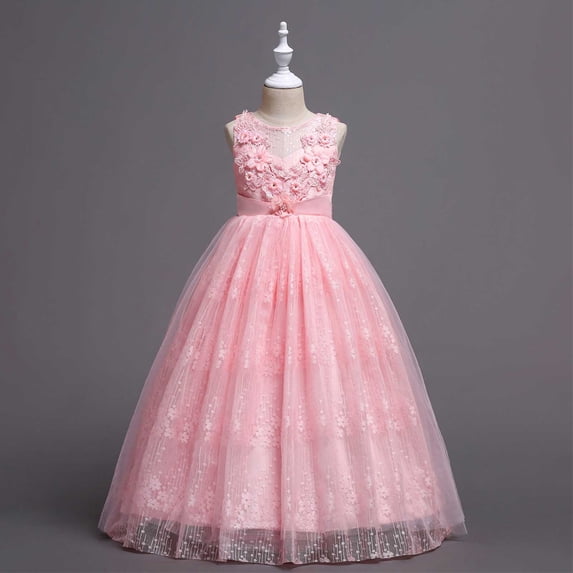 hengsof Girls Summer Embroidered Tulle Casual Princess Dress, Fashion Mesh Layered Party Ball Gown for 5-15 Years Old Children