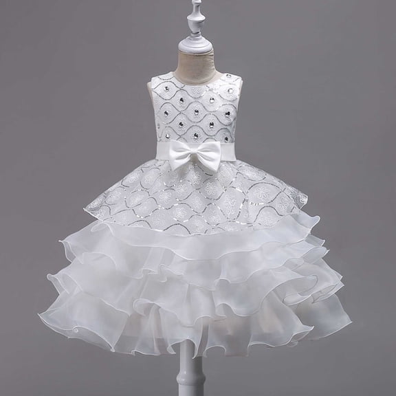 hengsof Girls Summer Embroidered Tulle Princess Dress Cute Bowknot Ruffled Layered Mesh Party Gown for 3-15 Years