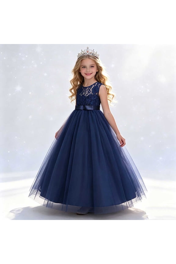 Girls' Summer Embroidered Tulle Sleeveless Round Neck Dress, Multi Layered Mesh Party Princess Dress, Fashion Bow Dress