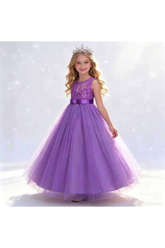 Girls' Summer Embroidered Tulle Sleeveless Round Neck Dress, Multi Layered Mesh Party Princess Dress, Fashion Bow Dress