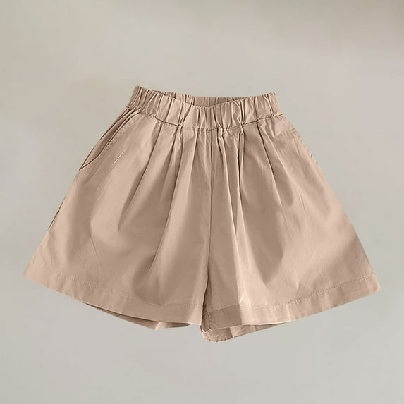hengsof Girls' Summer Fashion Solid Color Shorts Loose Shorts Elastic Waist Wide Leg Pants Street Style Shorts