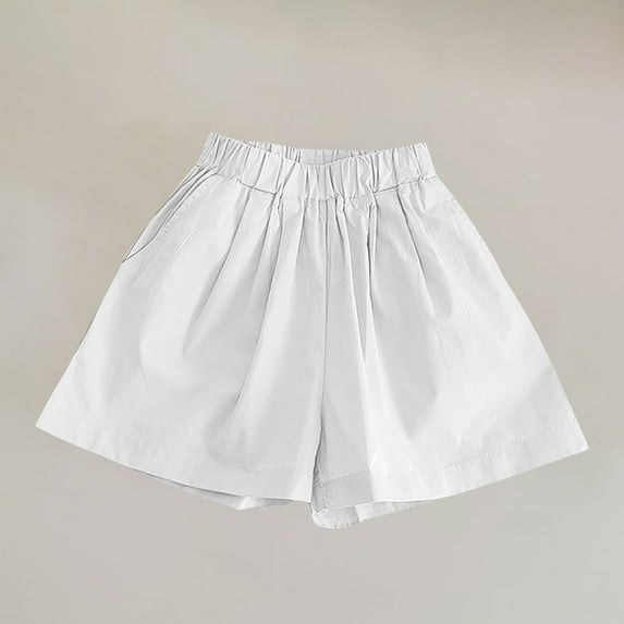 hengsof Girls' Summer Fashion Solid Color Shorts Loose Shorts Elastic Waist Wide Leg Pants Street Style Shorts