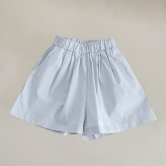 hengsof Girls' Summer Fashion Solid Color Shorts Loose Shorts Elastic Waist Wide Leg Pants Street Style Shorts