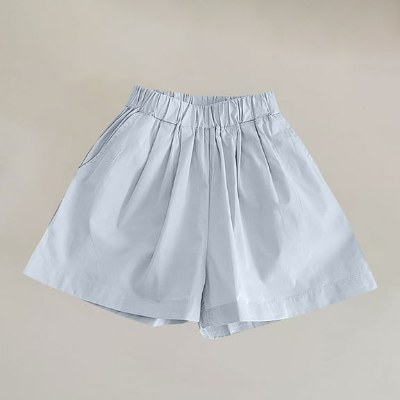 hengsof Girls' Summer Fashion Solid Color Shorts Loose Shorts Elastic Waist Wide Leg Pants Street Style Shorts