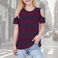 thumbnail image 1 of hengsof Girls Summer Fashion Striped Printed Short Sleeve Cotton T-Shirt Children Sweet Casual Pullover Crew Neck Casual Top, 1 of 8