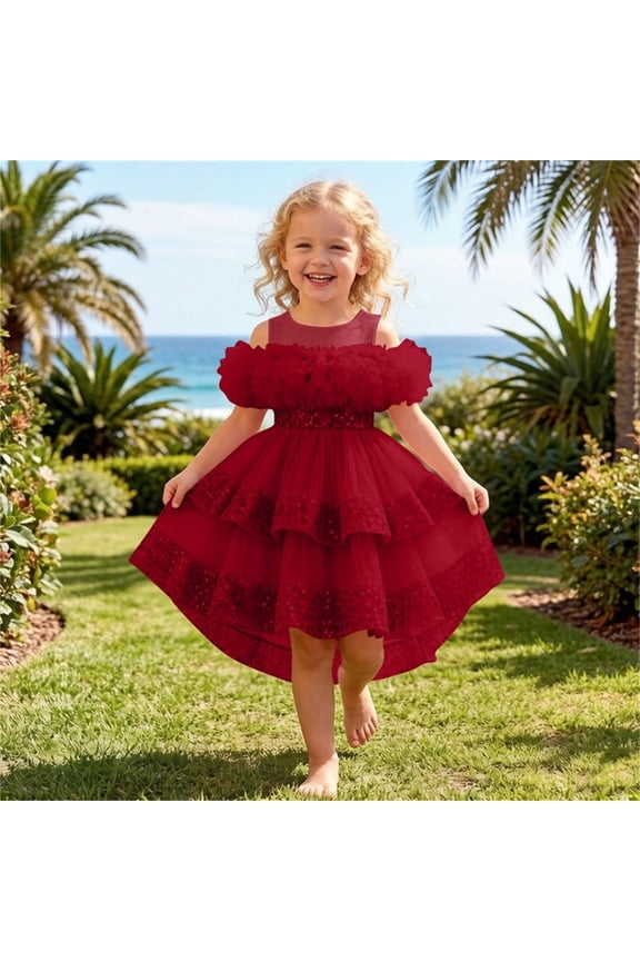 Girls Summer Sequin Tulle Princess Dress Round Neck Sparkle Cute Pageant Performance Gown for 0-4 Years