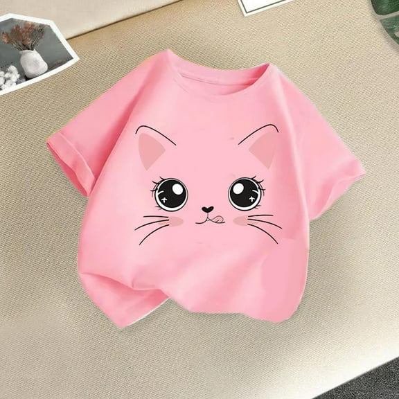 hengsof Girls Summer Short Sleeve Cute Pattern Round Neck Top T-Shirt Cotton Top