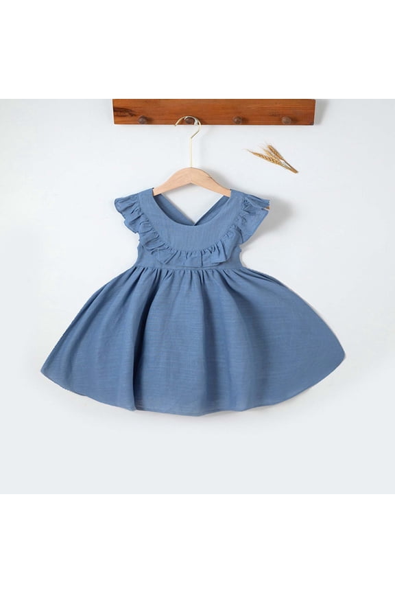 Girls Summer Sleeveless Ruffled Dress Lightweight Round Neck Casual Soft Daily Versatile Sundress for 0-4 Years