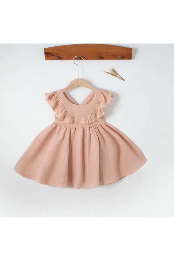Girls Summer Sleeveless Ruffled Dress Lightweight Round Neck Casual Soft Daily Versatile Sundress for 0-4 Years