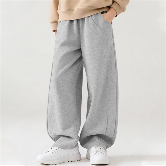 hengsof Girls' Summer Solid Color Casual Sweatpants High Waist Jogging Wide Leg Pants Loose Elastic Waist Home Pants Ages 5-16