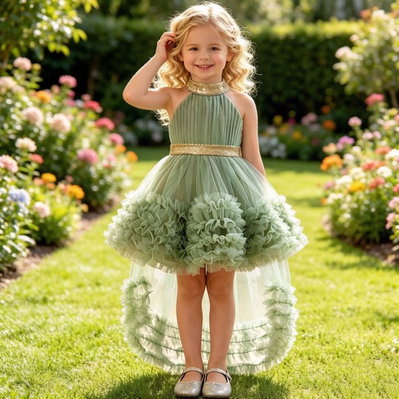 hengsof Girls Summer Tulle Train Princess Dress Halter Neck Cake Gown Sleeveless Cute Pageant Performance for 0-4 Years
