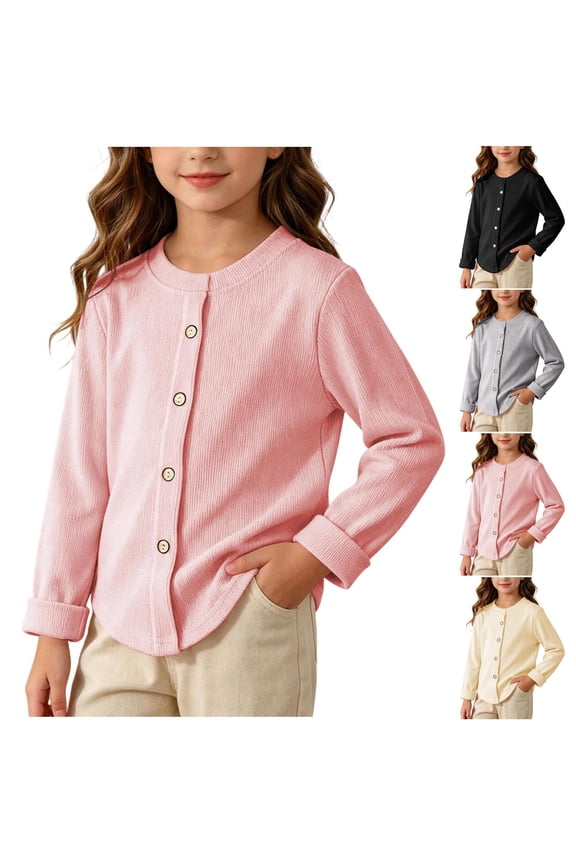 Girls Sweaters Spring Fall Long Sleeve Cardigan Shrugs Button Knit Round Neck Tops for Toddler Kids 1-14 Years