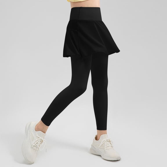 hengsof Girls' Sweatpants Fake Two Piece Yoga Skirt Leggings with Skirt High Waist Yoga Sports Flowing Skirt Yoga Pants for Children