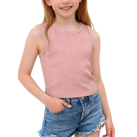 hengsof Girls Tank Tops Cute Butterfly Embroidery Tops for Teen Kids Ribbed Knit Athletic Dance Basic Top