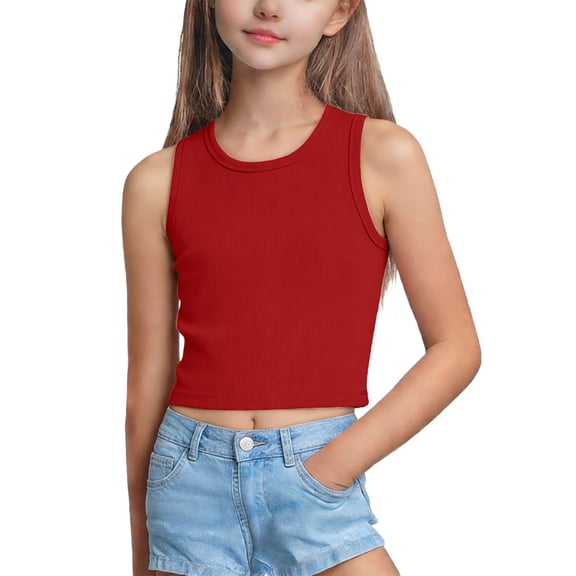 hengsof Girls Tank Tops Cute Crop Tops for Teen Kids Ribbed Knit Athletic Dance Basic Top