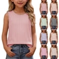 thumbnail image 1 of hengsof Girls Tank Tops Fashion Striped Print Sleeveless Shirts Basic Crew Neck Tees Summer Casual Top for Kids, 1 of 8