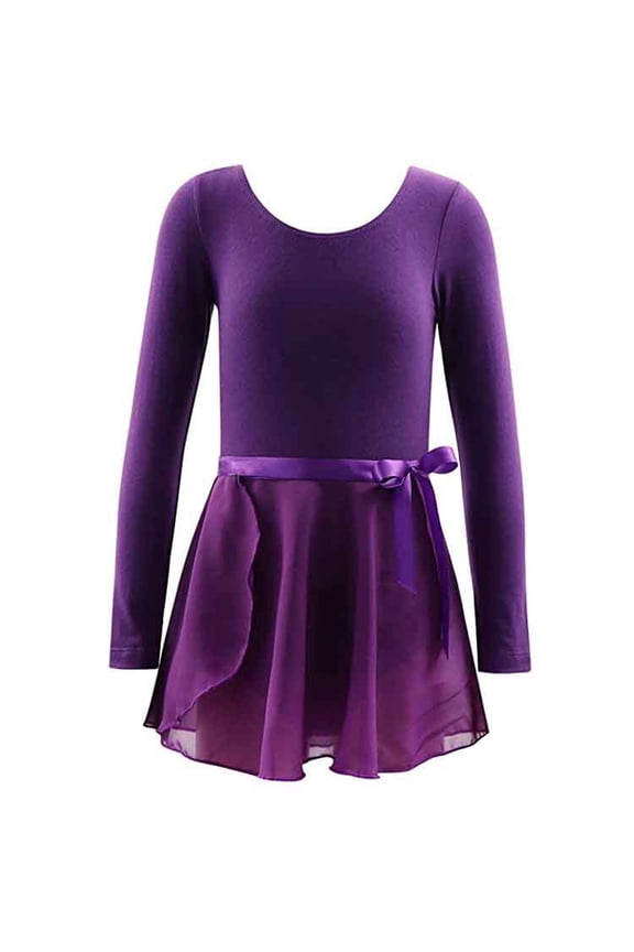 Girls Team Basic Long Sleeve Short Sleeve Leotard with Skirt Kid Dance Ballet Tutu Dress Children's Performance Costumes