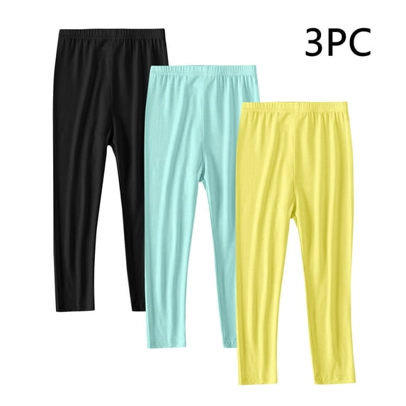 hengsof Girls Three Pack Thin Stretch Leggings for 2-13 Years Soft Pants for Baby and Toddler Everyday Comfort Play Bottoms
