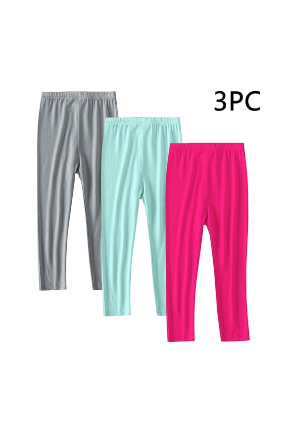 Girls Three Pack Thin Stretch Leggings for 2-13 Years Soft Pants for Baby and Toddler Everyday Comfort Play Bottoms