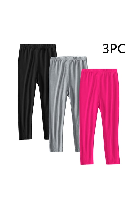 Girls Three Pack Thin Stretch Leggings for 2-13 Years Soft Pants for Baby and Toddler Everyday Comfort Play Bottoms