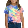 thumbnail image 1 of hengsof Girls Tie Dye Printed Short Sleeve T-Shirt, Fashionable Graphic Casual Crew Neck Top, Comfortable Everyday Shirt, Ages 3-14, 1 of 7