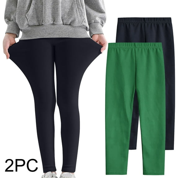 hengsof Girls Two Pack Thin Everyday Leggings for 3-12 Years, Soft Stretch Pants, Comfortable Playtime Bottoms Multipack