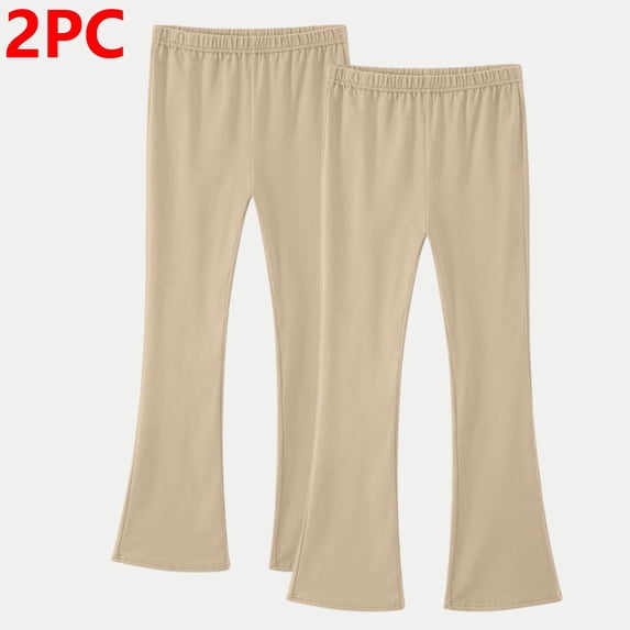 hengsof Girls Two Pack Yoga Flare Pants Solid Color Elastic Waist Bootcut Leggings Stretchy Lounge Comfort Trousers for 3-14 Years Old