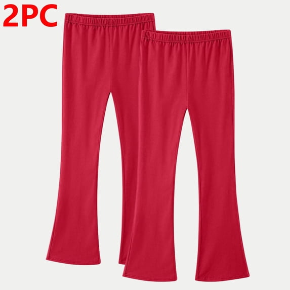 hengsof Girls Two Pack Yoga Flare Pants Solid Color Elastic Waist Bootcut Leggings Stretchy Lounge Comfort Trousers for 3-14 Years Old