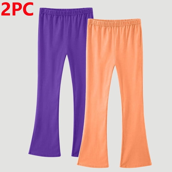 hengsof Girls Two Pack Yoga Flare Pants Solid Color Elastic Waist Bootcut Leggings Stretchy Lounge Comfort Trousers for 3-14 Years Old