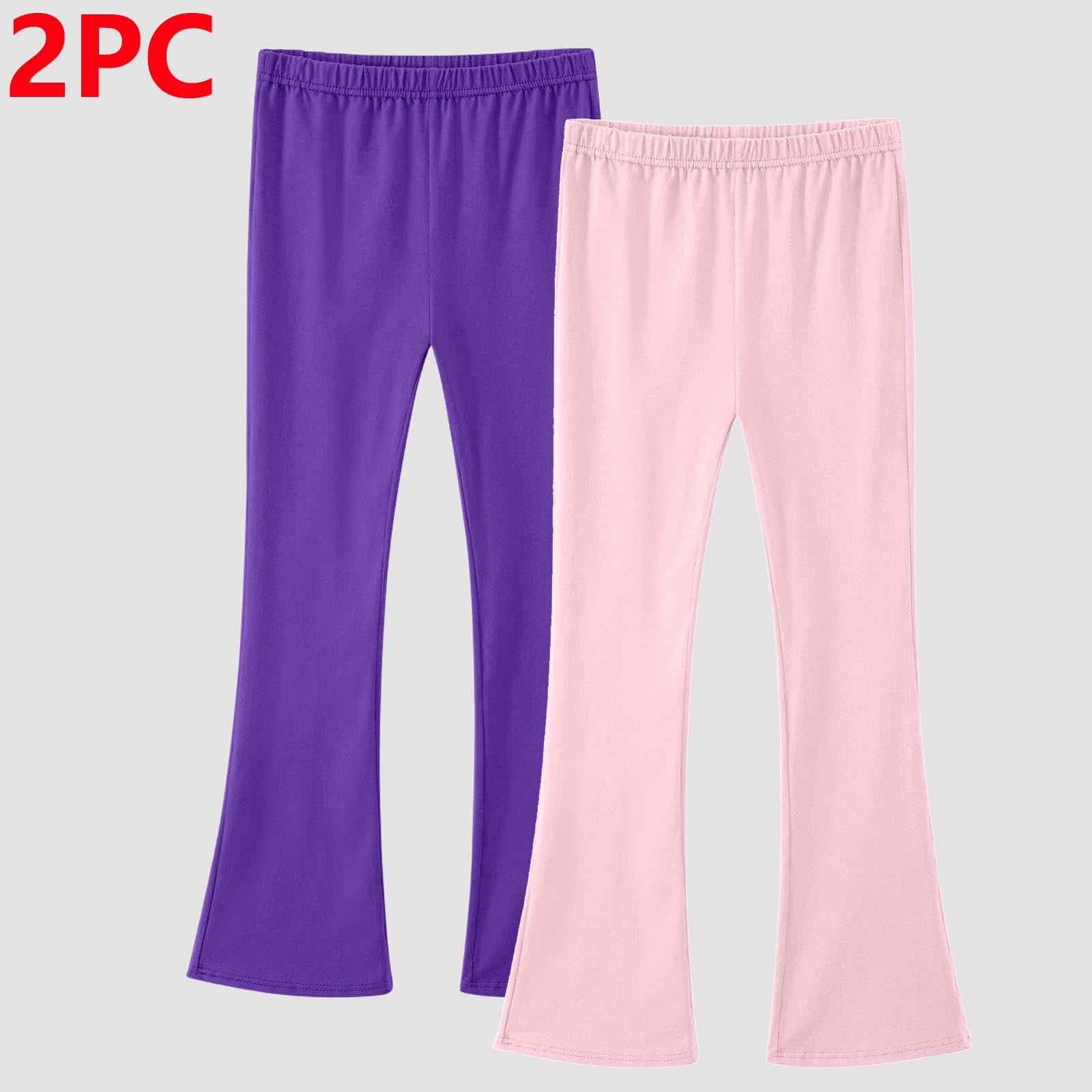 Girls Two Pack Yoga Flare Pants Solid Color Elastic Waist Bootcut Leggings Stretchy Lounge Comfort Trousers for 3-14 Years Old