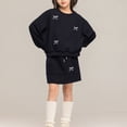 thumbnail image 1 of hengsof Girls' Two Piece Set Bow Pattern Sweatshirt Drawstring Pockets Skirt Set Cute Versatile Everyday Dress, 1 of 8