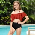 thumbnail image 1 of hengsof Girls Vest Style Swimsuit Two Piece Set Cute Ruffled Swimsuit Set Children's Off Shoulder Design Swimsuit Fashionable Seaside Beach Swimsuit, 1 of 5
