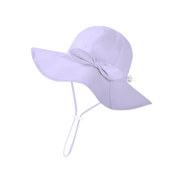 hengsof Girls' Wide Brimmed Fisherman's Hat, Cute Bow Adorned Solid Color Summer Sun Hat, Suitable for The Beach, Ages 3 Months to 7 Years