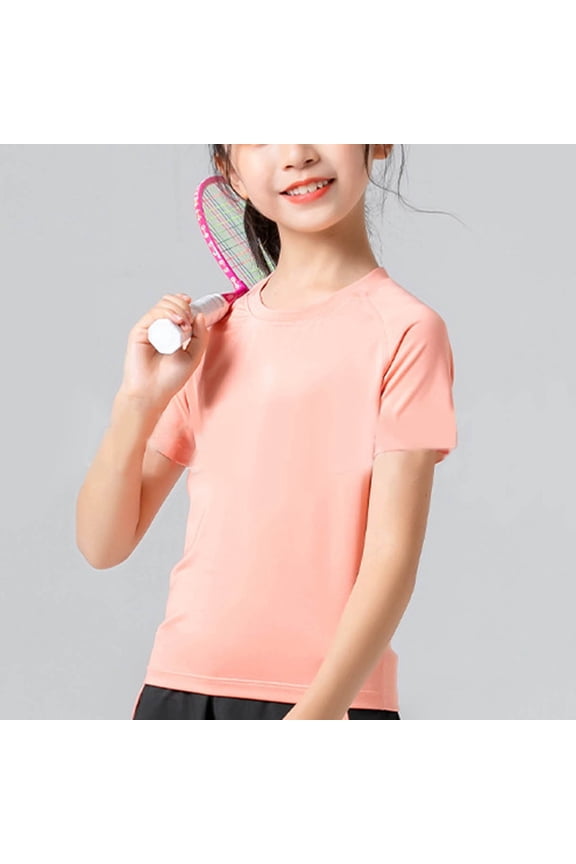 Girls Yoga Practice Solid Color Sports T-Shirt Girls Stretch Short Sleeve Comfortable Thin Crew Neck Top for Fitness Sizes 7-12